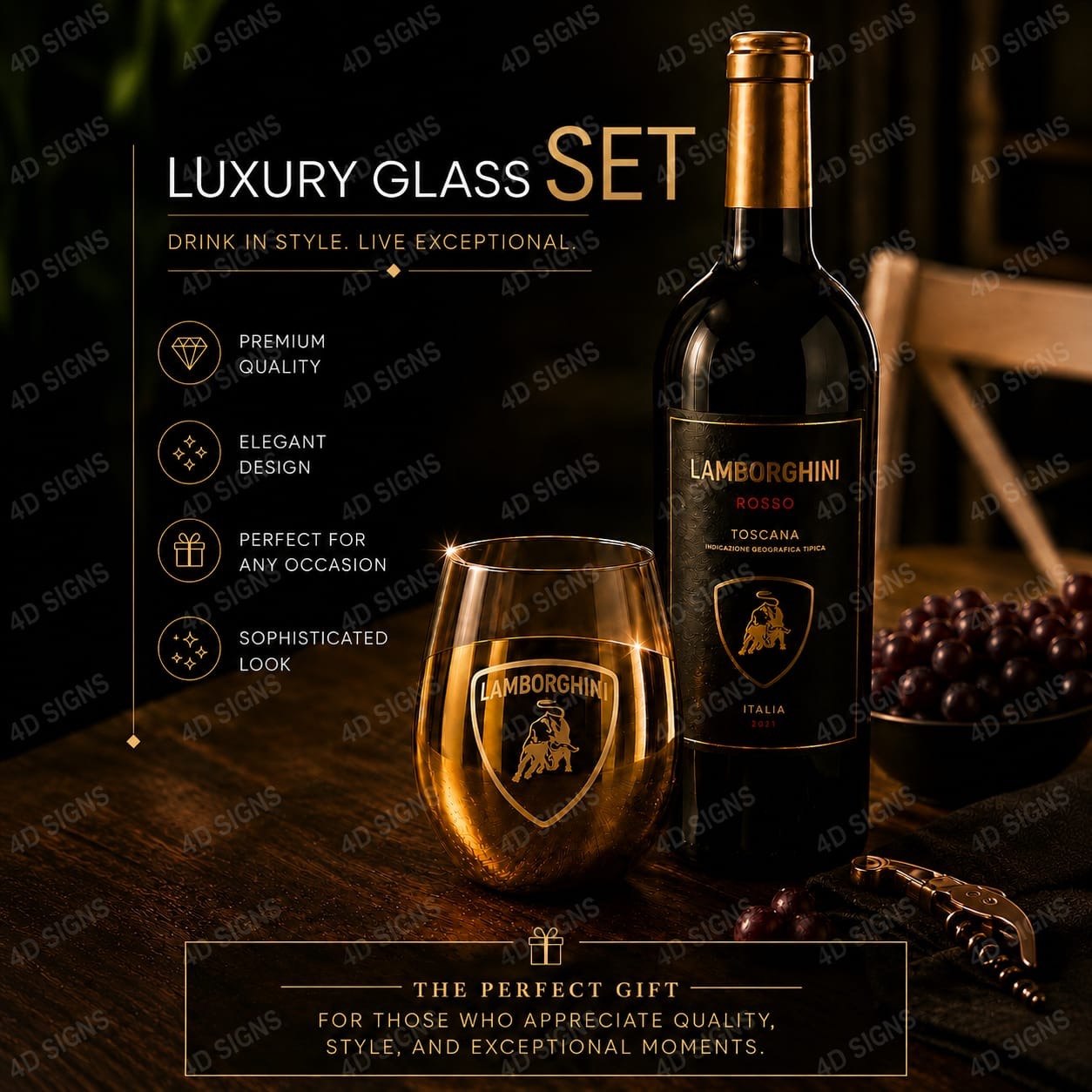 Luxury Lamborghini Mirror Gold Drinking Glass Set | Collector Barware Gift