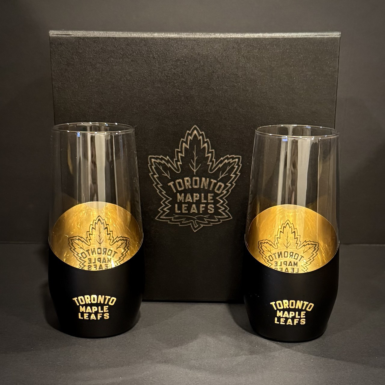 Toronto-Maple-Leafs-GLASSES-set-2-Two Toronto-Maple-Leafs-branded wine glasses