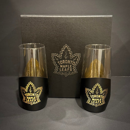 Luxury black and gold maple leafs inspired glass set with matte exterior and premium collector gift box